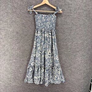Patrons Of Peace Dress Women Blue Floral Sheath Midi Sleeveless Rayon Casual